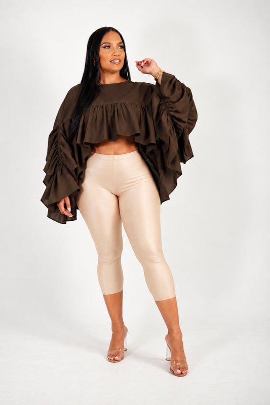 Chocolate Ruffle & Beige Capri Set