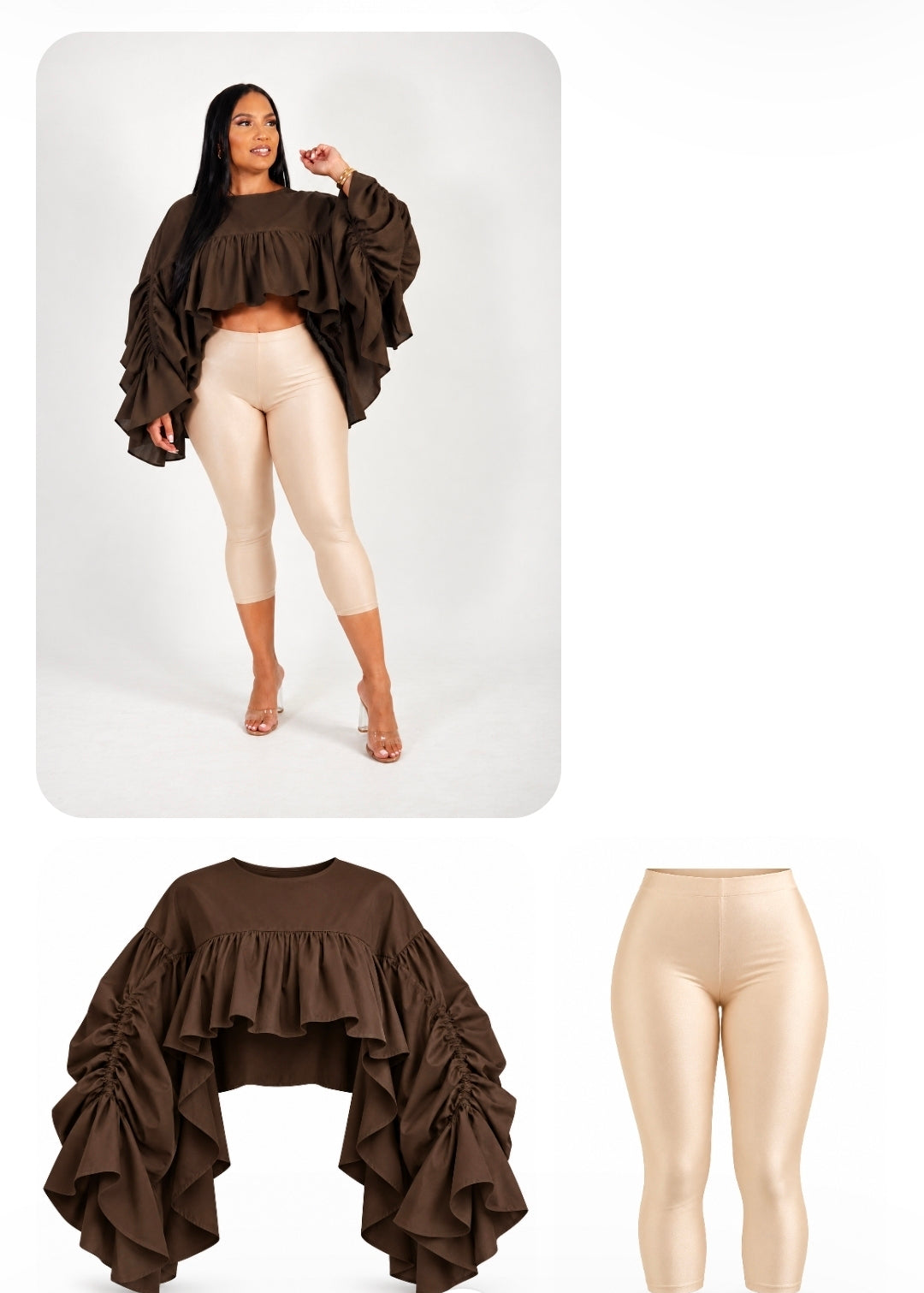 Chocolate Ruffle & Beige Capri Set