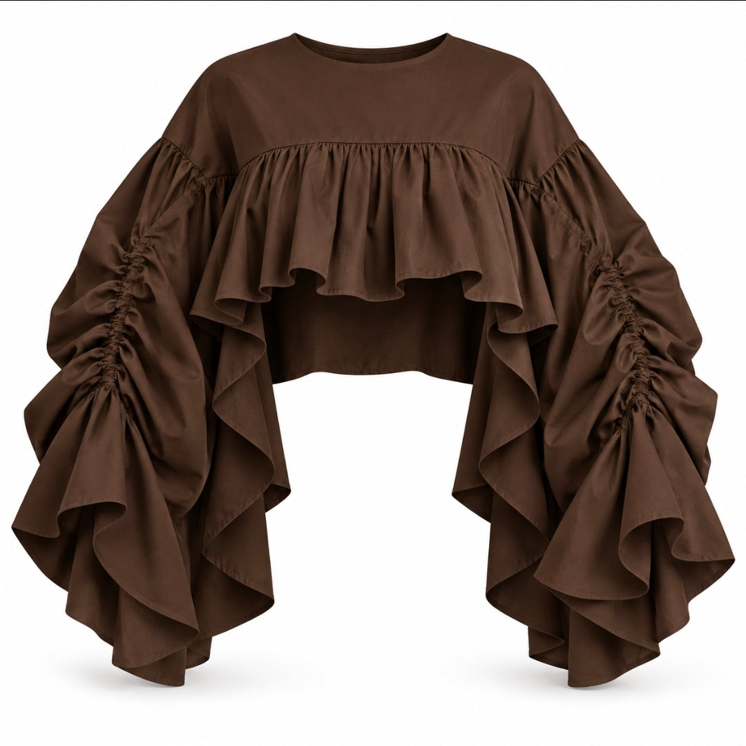 Chocolate Ruffle & Beige Capri Set